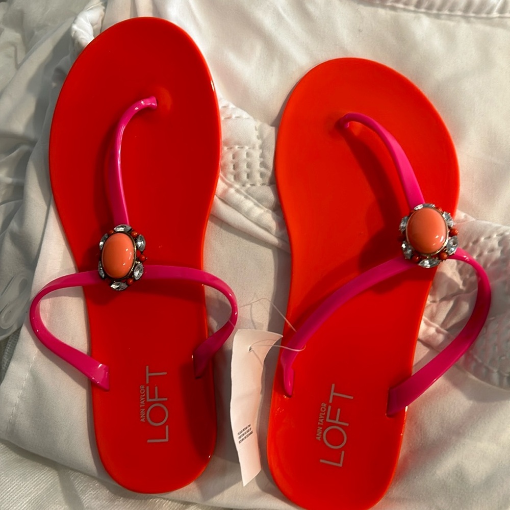 Orange slides with jewel design  - great for beach or pool party ! Size 8